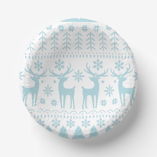 Arctic Blue Folk Art Winter Theme Paper Plate (Front)