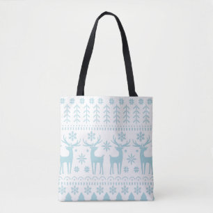 Arctic Blue Folk Art Winter Theme Tote Bag