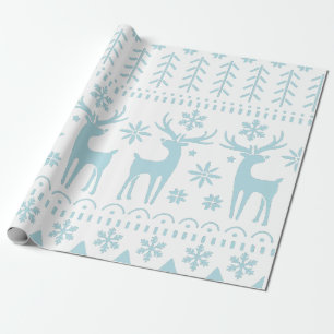 Arctic Blue Folk Art Winter Theme Wrapping Paper