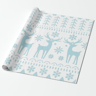 Arctic Blue Folk Art Winter Theme Wrapping Paper