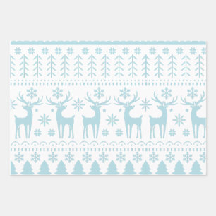 Arctic Blue Folk Art Winter Theme Wrapping Paper Sheet