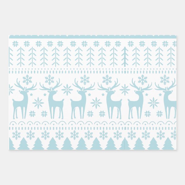 Arctic Blue Folk Art Winter Theme Wrapping Paper Sheet (Front)
