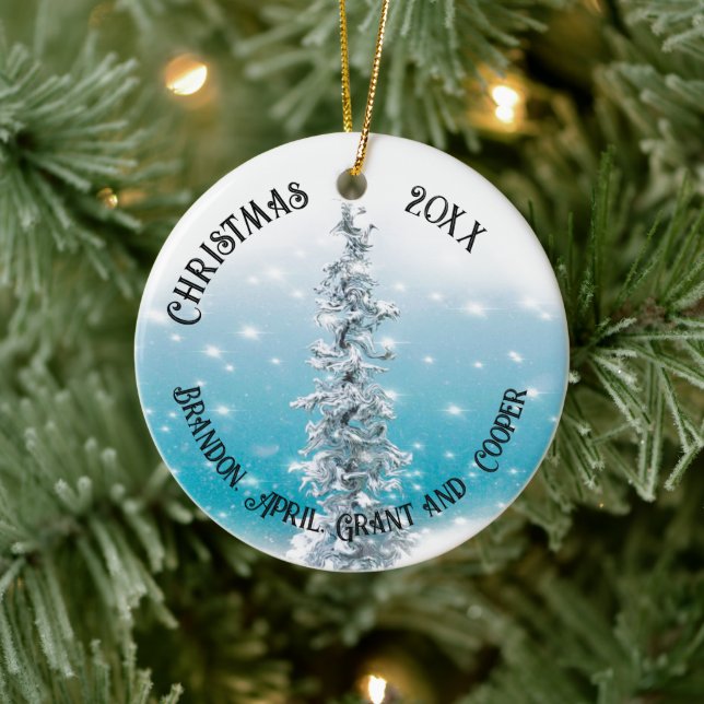 Arctic blue frozen frosty silver sparkle evergreen ceramic ornament (Tree)