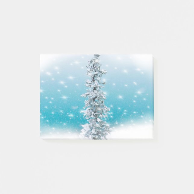 Arctic blue frozen frosty silver sparkle evergreen post-it notes (Front)