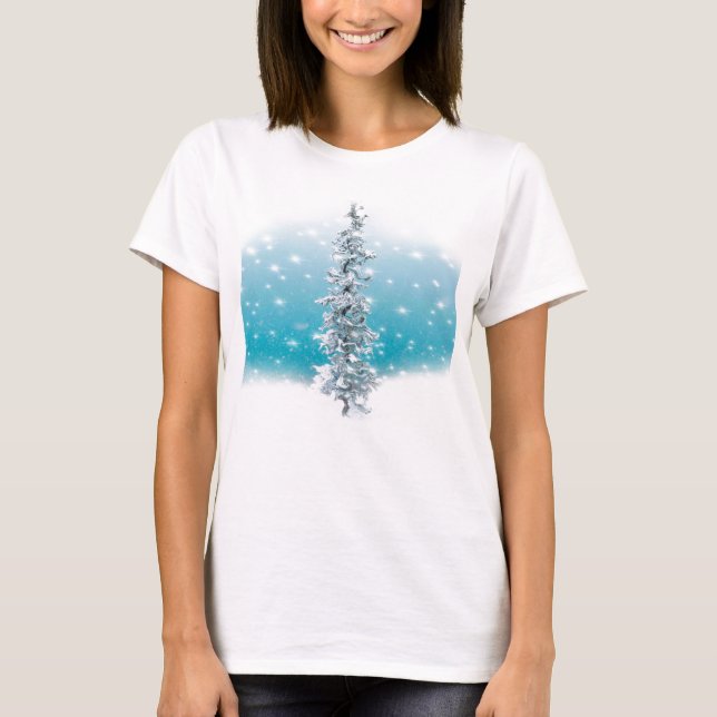 Arctic blue frozen frosty silver sparkle evergreen T-Shirt (Front)