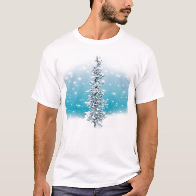 Arctic blue frozen frosty silver sparkle evergreen T-Shirt (Front)