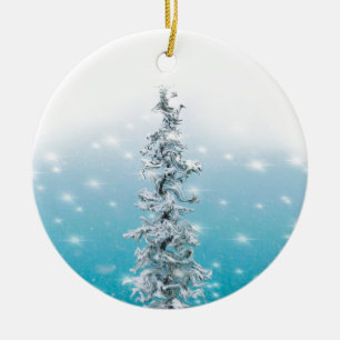 Arctic blue Holiday pine tree Ceramic Ornament