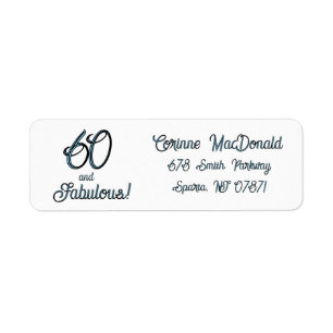 Arctic Blue Sixty and Fabulous 60th Birthday Party Return Address Label
