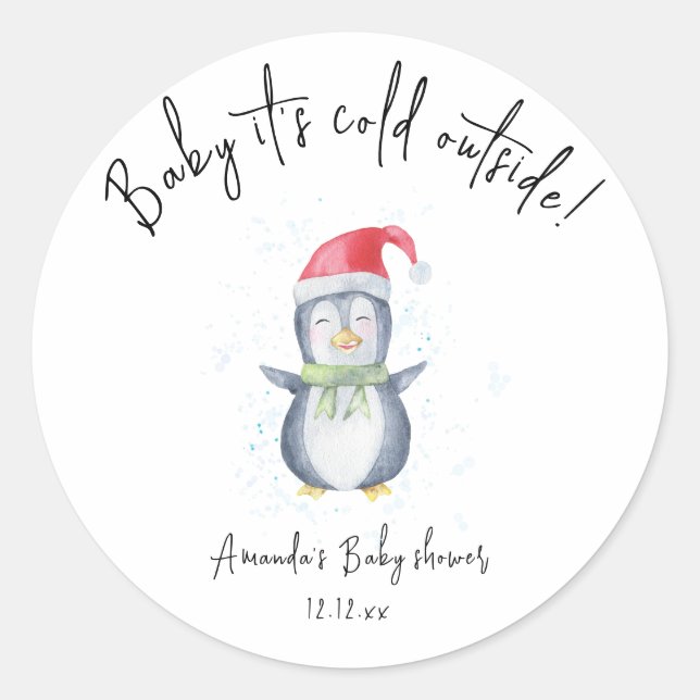 Arctic cute Penguin - baby it's cold outside Classic Round Sticker (Front)