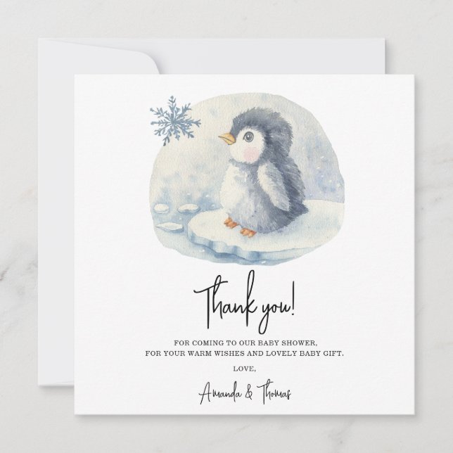 Arctic cute Penguin thank you baby shower  (Front)