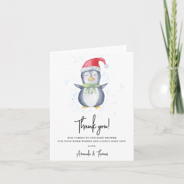 Arctic cute Penguin thank you baby shower  Card (Front)