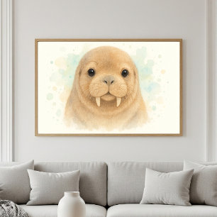 Arctic Cutie: Sweet Watercolor Walrus Portrait Poster