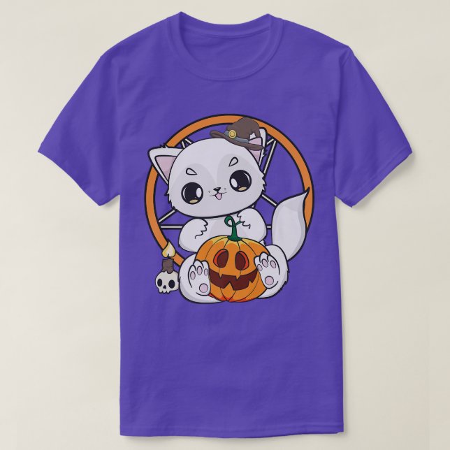 Arctic Fo And Cute Pumpkin For Kawaii Halloween T-Shirt (Design Front)