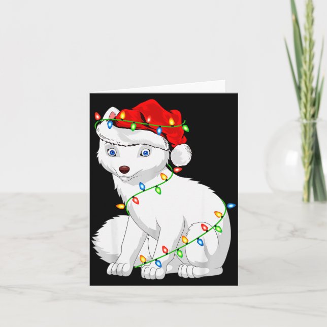 Arctic Fox Animal Lover Xmas Santa Hat Arctic Fox  Card (Front)