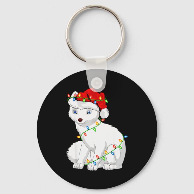 Arctic Fox Animal Lover Xmas Santa Hat Arctic Fox  Key Ring (Front)