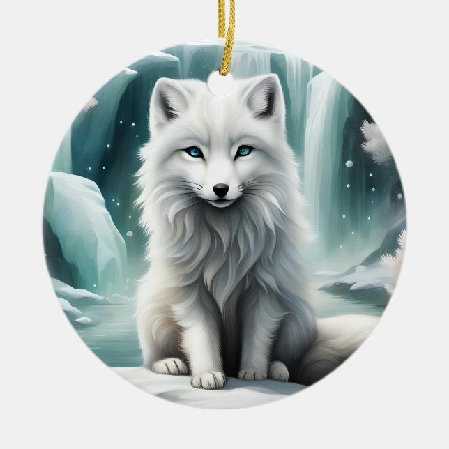 Arctic Fox Ceramic Ornament (Front)