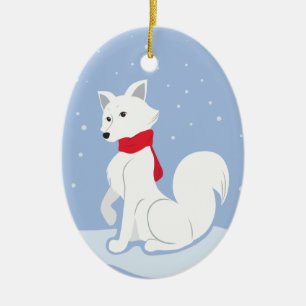 Arctic Fox Ceramic Tree Decoration