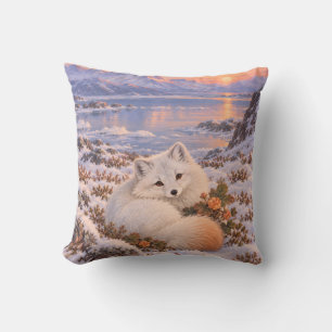 Arctic Fox Cloudberry Winter Sunset Mountain Lake Cushion