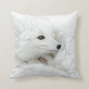 Arctic Fox curled up in winter Cushion
