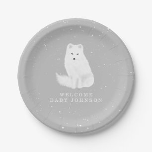 Arctic Fox Grey Winter Baby Shower Paper Plate