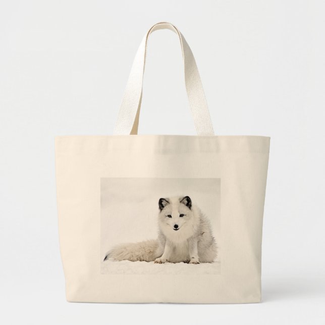 Arctic Fox in the Snow Large Tote Bag (Front)