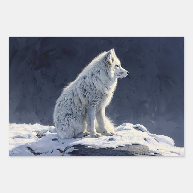 Arctic Fox Painting Decoupage Wrapping Paper Sheet (Front)