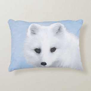 Arctic Fox Painting - Original Wildlife Art Decorative Cushion