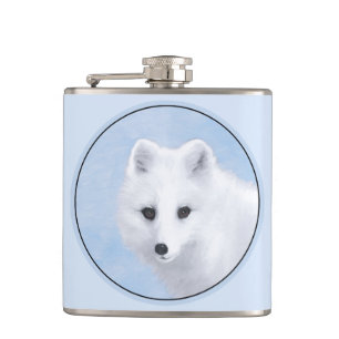 Arctic Fox Painting - Original Wildlife Art Hip Flask