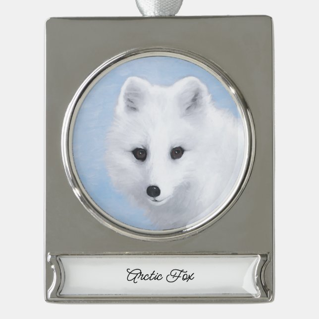 Arctic Fox Painting - Original Wildlife Art Silver Plated Banner Ornament (Front)