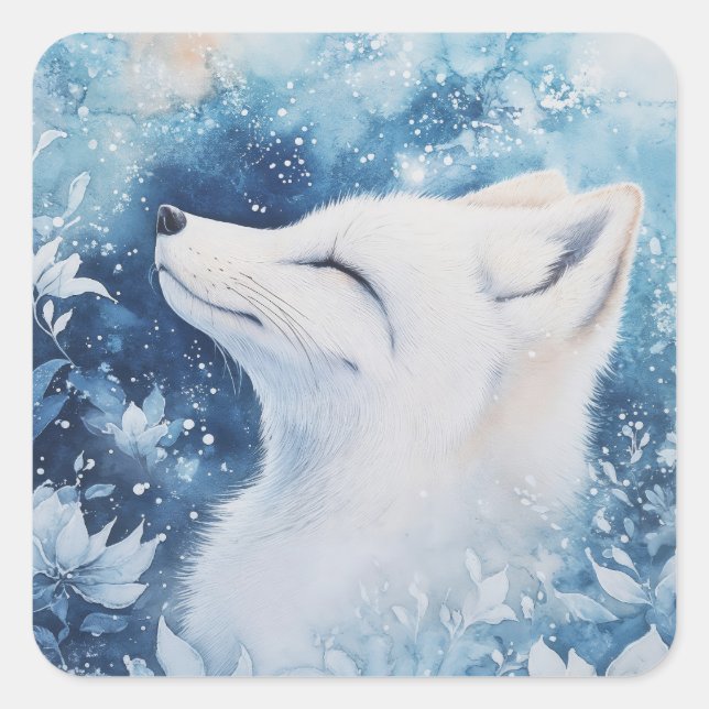 Arctic Fox Portrait with Sleeping Eyes Square Sticker (Front)
