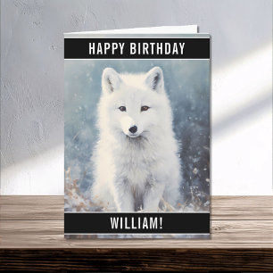 Arctic Fox Pup in the Snow Portrait Happy Birthday Card