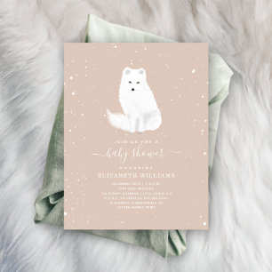 Arctic Fox Snow Pink Baby Girl Winter Baby Shower  Invitation