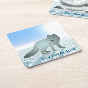 Arctic Fox Square Paper Coaster