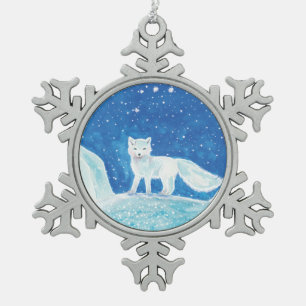 Arctic fox (Vulpes lagopus)  Snowflake Pewter Christmas Ornament