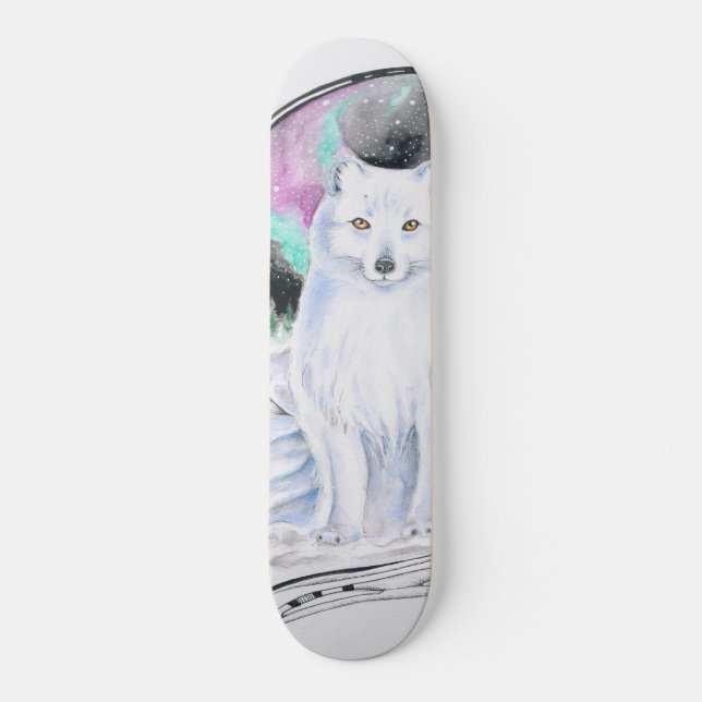 Arctic Fox Watercolor Ink Skateboard (Front)