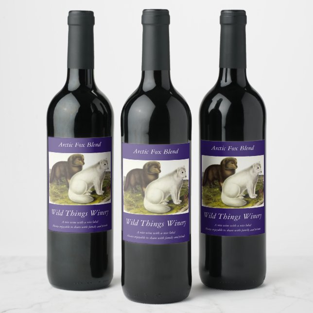 Arctic Fox (White Fox, Polar Fox, Snow Fox) Wine Label (Bottles)