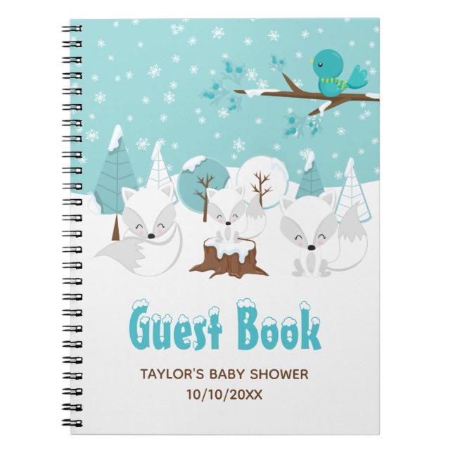 Arctic Fox Winter Baby Shower Guest Book (Front)