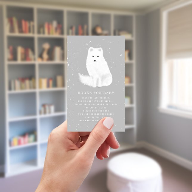 Arctic Fox Winter Grey Baby Shower Book Request Enclosure Card (Creator Uploaded)