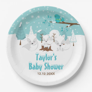 Arctic Fox Winter Wonderland Baby Shower Paper Plate