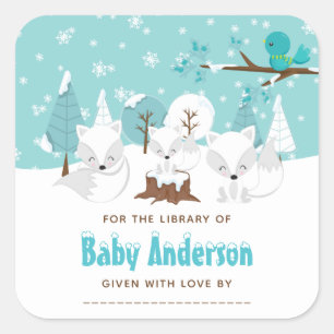 Arctic Fox Winter Wonderland Bookplate Square Sticker