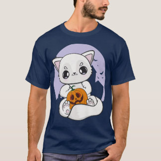Arctic Fox With Kawaii Pumpkin For Cute Halloween  T-Shirt