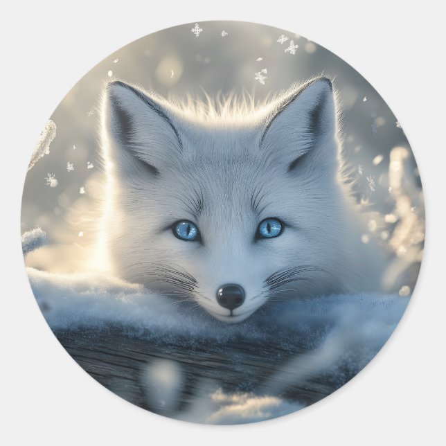 Arctic Fox with Mesmerizing Blue Eyes  Classic Round Sticker (Front)