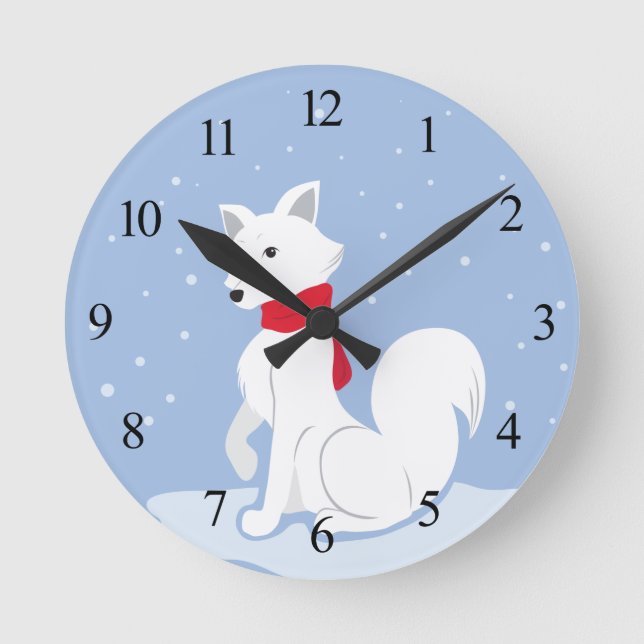 Arctic Fox (with Numbers) Round Clock (Front)