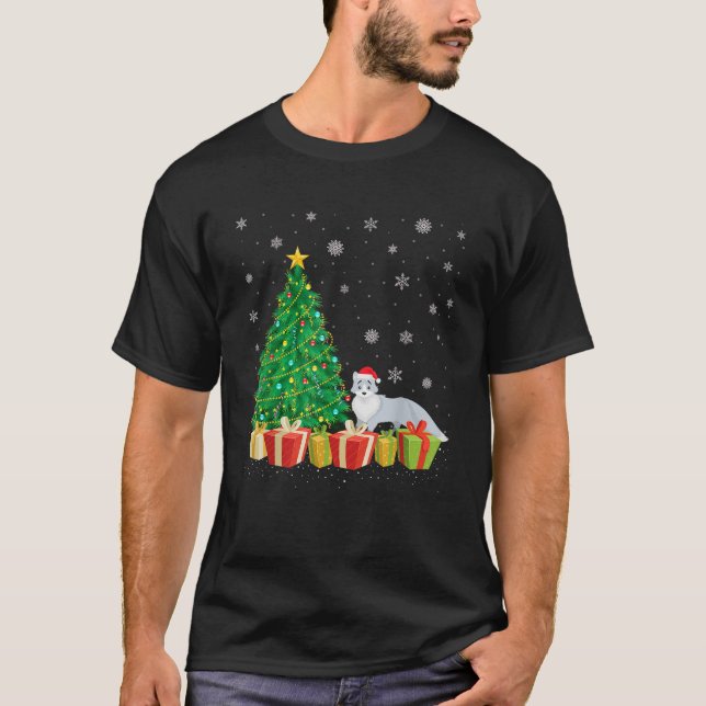 Arctic Fox Xmas Tree Lighting Santa Hat Arctic Fox T-Shirt (Front)