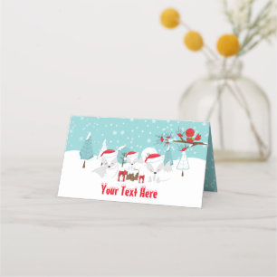 Arctic Foxes Christmas Woodland Baby Shower Place Card