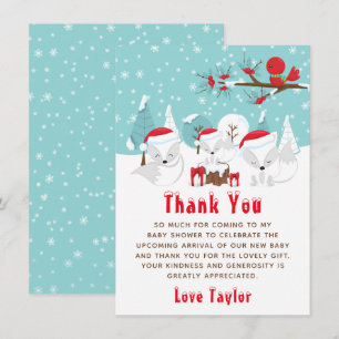 Arctic Foxes Christmas Woodland Baby Shower Thank You Card