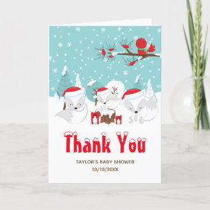 Arctic Foxes Christmas Woodland Baby Shower Thank You Card