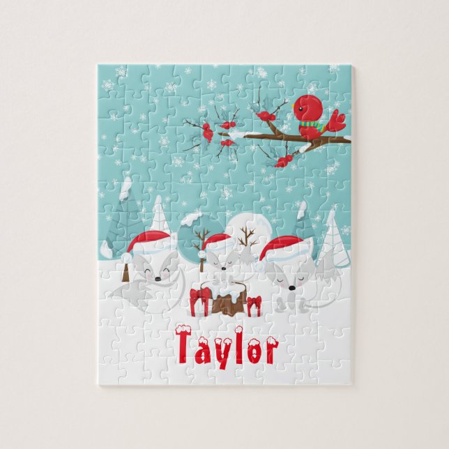 Arctic Foxes Christmas Woodland Jigsaw Puzzle (Vertical)