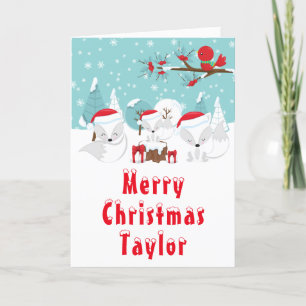 Arctic Foxes Christmas Woodland Merry Christmas Holiday Card