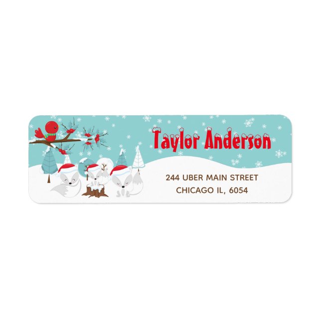 Arctic Foxes Christmas Woodland Return Address Label (Front)